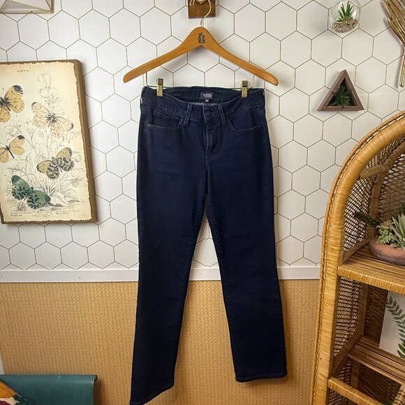 NYDJ Marilyn Straight-Leg Dark Wash Denim Jeans - Size - 4P - Picture 1 of 6